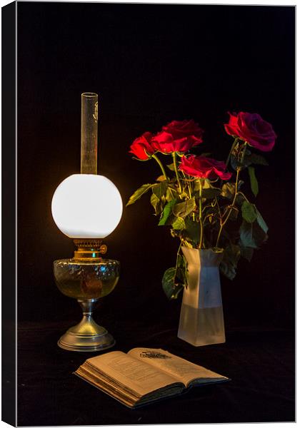 Reading by oil lamp Canvas Print by Brian Roscorla