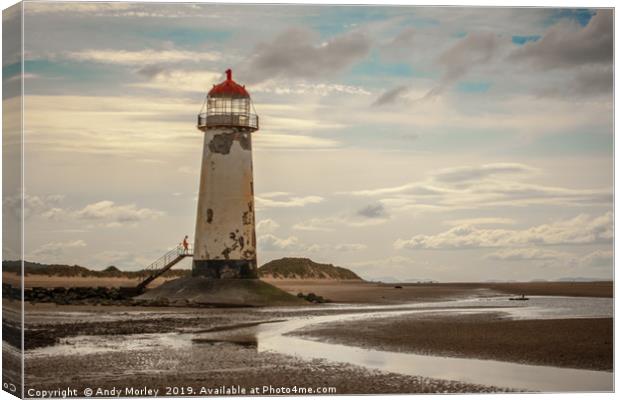Lighthouse on Talacre Beach Canvas Print by Andy Morley