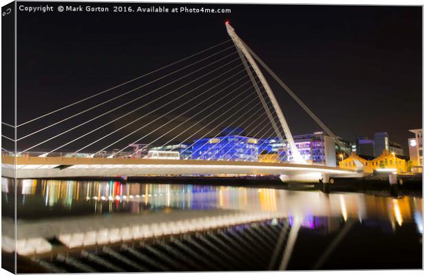 Samuel Beckett Bridge Cable-stayed bridge in Dubli Canvas Print by Mark Gorton