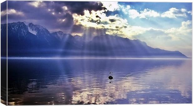 Sunbeams Over Lake Geneva, Switzerland. Canvas Print by Aj’s Images