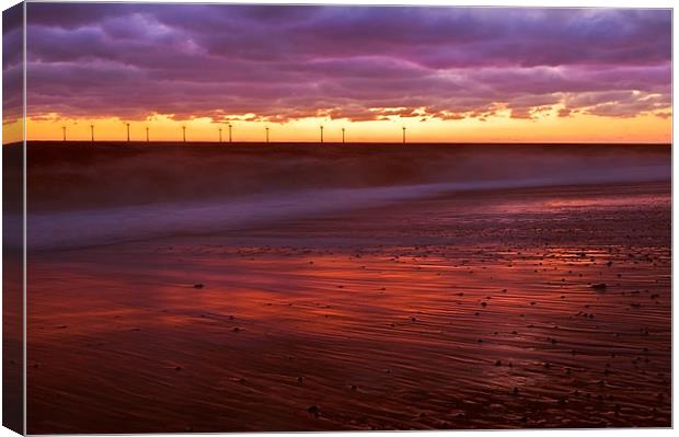 Dawn over Turbines at Caister, Norfolk Canvas Print by Stephen Mole