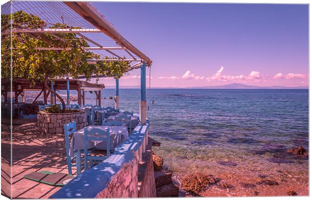 Taverna ovelooking the sea Canvas Print by Stephen Mole