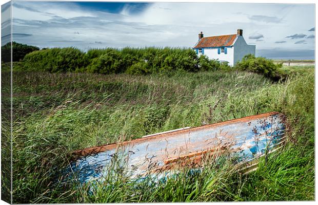 White house and Boat at Brancaster Staithe Canvas Print by Stephen Mole