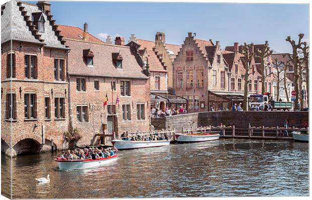 Boats on Bruges Canal Canvas Print by Stephen Mole