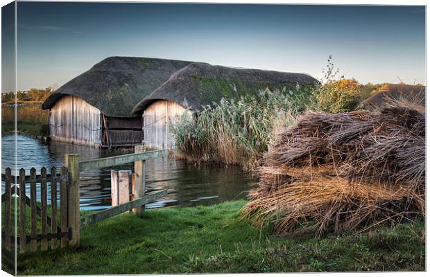 Hickling Thatched Boathouses Canvas Print by Stephen Mole
