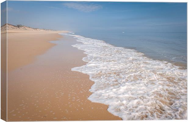 Misty horizon on Hemsby Beach Canvas Print by Stephen Mole