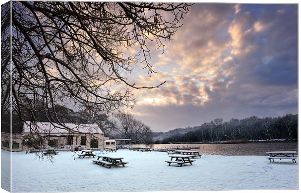 Benches in the snow Canvas Print by Stephen Mole