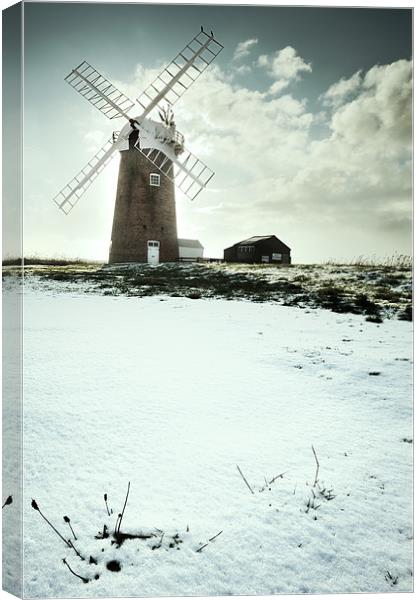 Mill in Snow Canvas Print by Stephen Mole