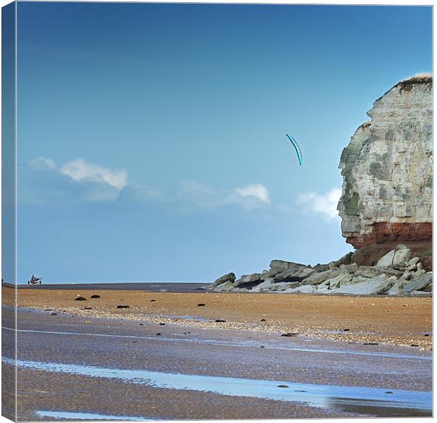 Beach Wind surfer on beach by cliffs Canvas Print by Stephen Mole