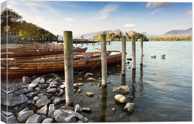 Boats and Poles on Derwent Water Canvas Print by Stephen Mole