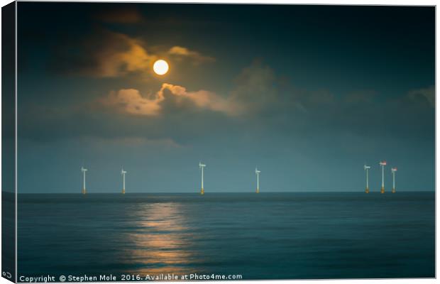 Supermoon rising from the North Sea at Caister Canvas Print by Stephen Mole