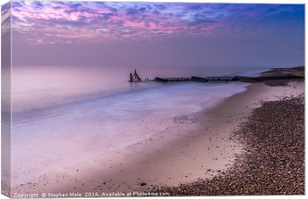 Dawn over the North Sea at Caister in Norfolk Canvas Print by Stephen Mole