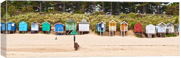 Panoramic Wells Beach Huts 3 Canvas Print by Stephen Mole