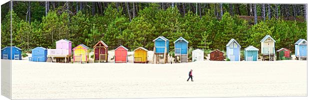 Panoramic Wells Beach Huts 1 Canvas Print by Stephen Mole