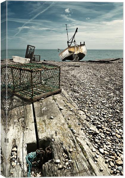 Lobster pot and fishing boat Canvas Print by Stephen Mole
