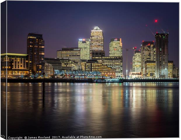 Canary Wharf by Night Canvas Print by James Rowland