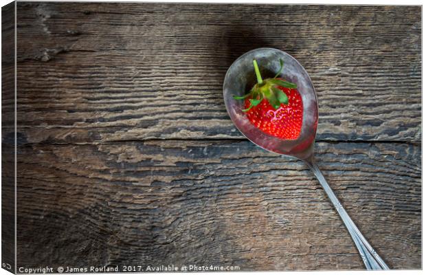 Strawberry on a Spoon Canvas Print by James Rowland