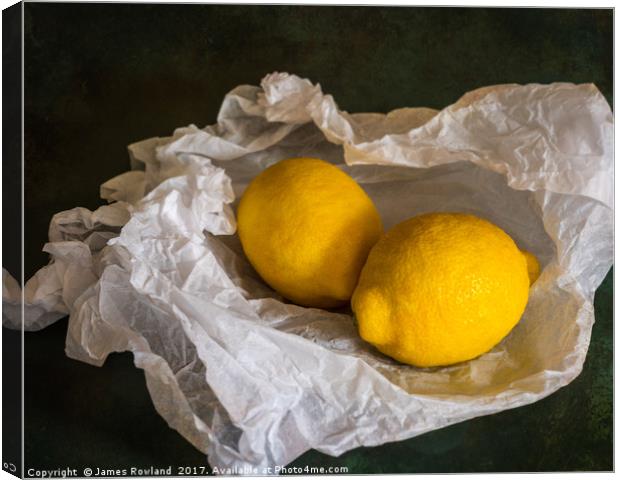 Lemons on Tissue paper Canvas Print by James Rowland