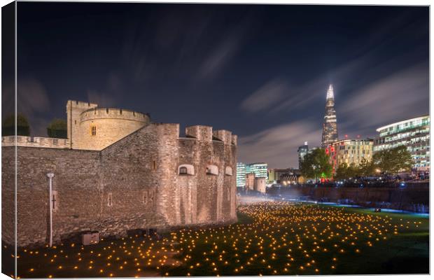 Flames at the Tower Canvas Print by James Rowland