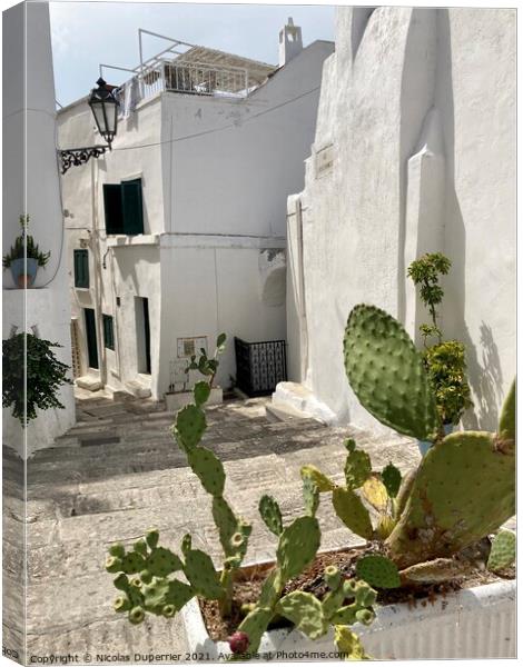 Whitewashed houses in Ostuni, Apulia, Italy Canvas Print by Nicolas Duperrier