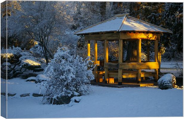 Gazebo in Winter Canvas Print by Amy Rogers