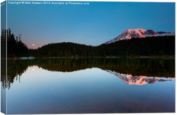 Moonset over Rainier Canvas Print by Mike Dawson