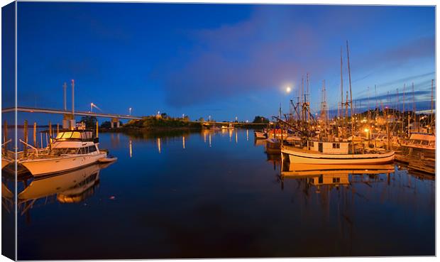 Moon over Sitka Marina Canvas Print by Mike Dawson