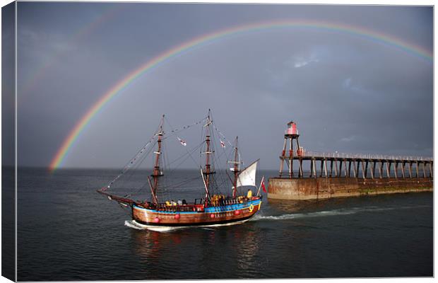 Whitby Pirate Ship Canvas Print by Dave Wyllie