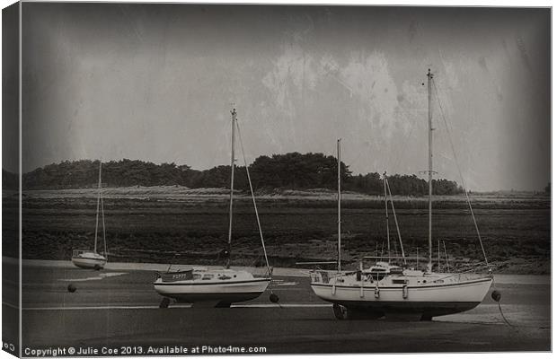 Boats at Wells, Norfolk BW Canvas Print by Julie Coe