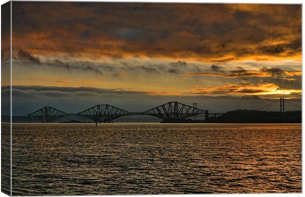 Sunset Over The Forth Bridges Canvas Print by Andrew Beveridge