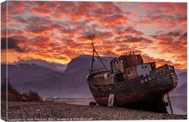 Corpach Wreck Sunrise Canvas Print by Mark Pritchard