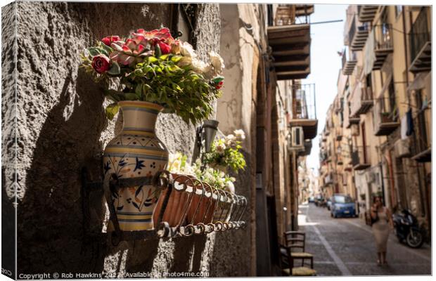 Cefalu Pots Canvas Print by Rob Hawkins