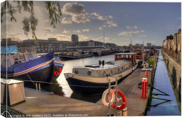 Houseboats at Surrey Quays  Canvas Print by Rob Hawkins