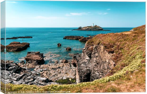 Godrevy Lighthouse seascape Canvas Print by Rob Hawkins