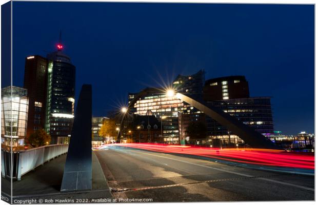 Hamburg light trails to the docks  Canvas Print by Rob Hawkins