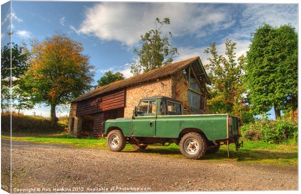 Landrover & the barn Canvas Print by Rob Hawkins