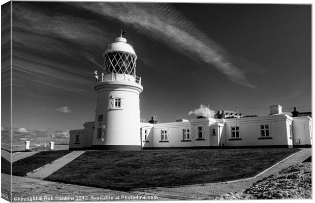 Pendeen Lighthouse in mono Canvas Print by Rob Hawkins