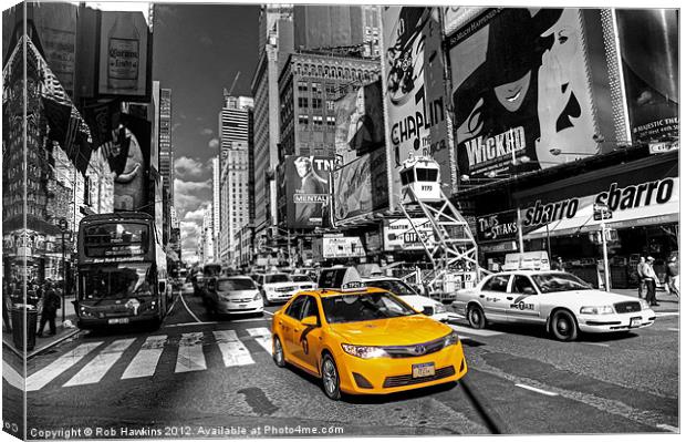 Times Square Taxi Canvas Print by Rob Hawkins