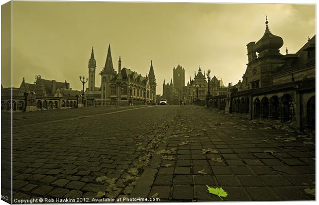 Leaf amongst the towers of Ghent Canvas Print by Rob Hawkins