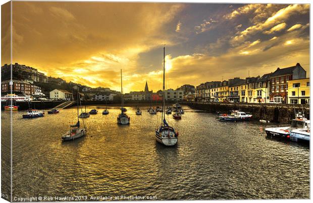 Ilfracombe Harbour at dusk Canvas Print by Rob Hawkins
