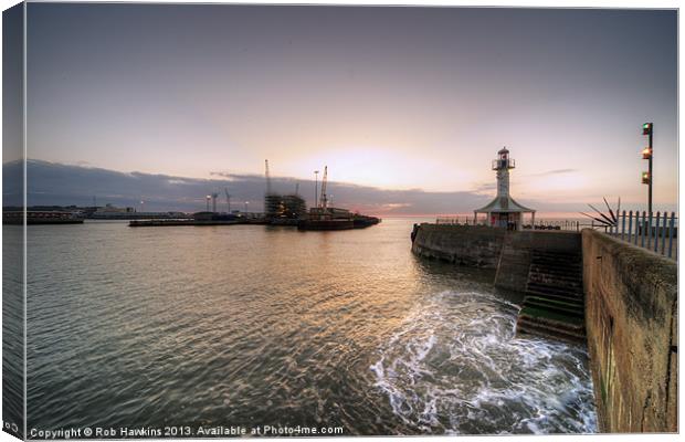 Lowestoft Harbour at dawn Canvas Print by Rob Hawkins