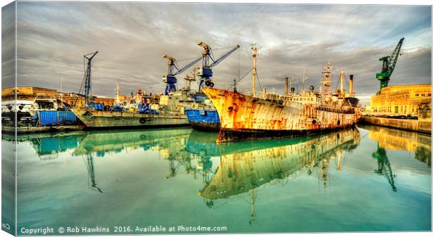 Paola Dock Reflections  Canvas Print by Rob Hawkins