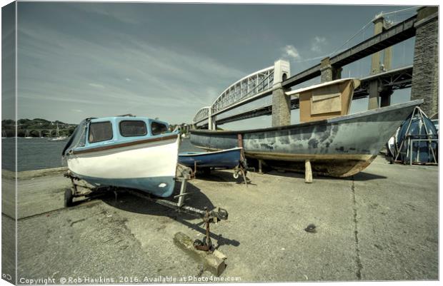 Boats by the the bridge  Canvas Print by Rob Hawkins