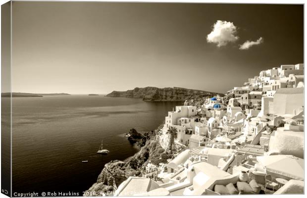 Santorini Seascape in sepia  Canvas Print by Rob Hawkins