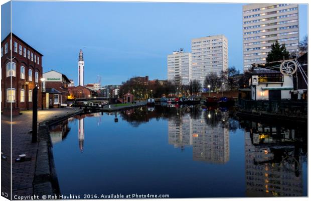 Reflections on the Birmingham and Fazeley Canal  Canvas Print by Rob Hawkins