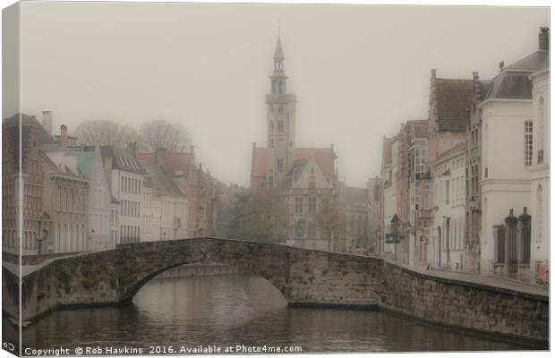Misty Bridge of Bruges  Canvas Print by Rob Hawkins