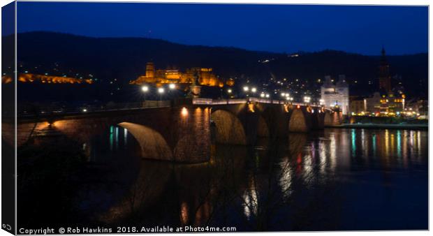 Heidelberg Bridge and Castle by Night  Canvas Print by Rob Hawkins