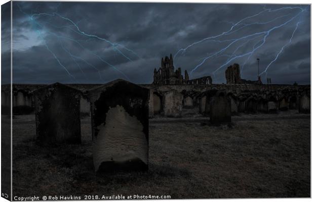 Whitby Abbey storm  Canvas Print by Rob Hawkins