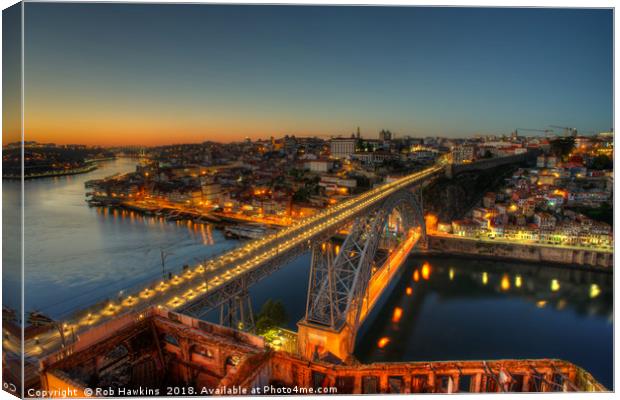 Porto twylight bridge  Canvas Print by Rob Hawkins