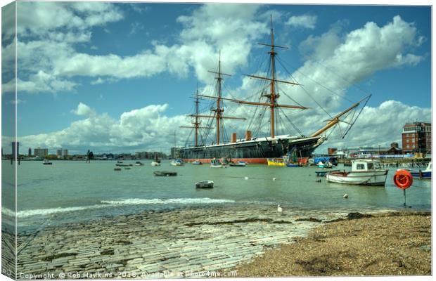 HMS Warrior at Portsmouth Harbour  Canvas Print by Rob Hawkins